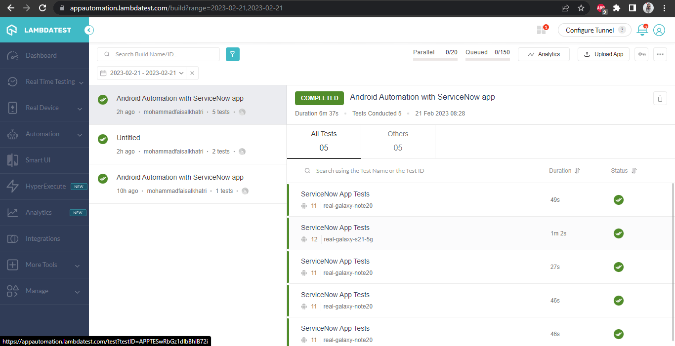 LambdaTest Dashboard