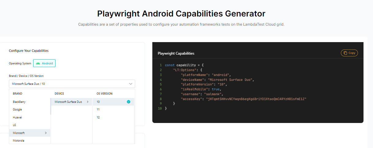 Specify the Playwright capabilities in your test script (1)