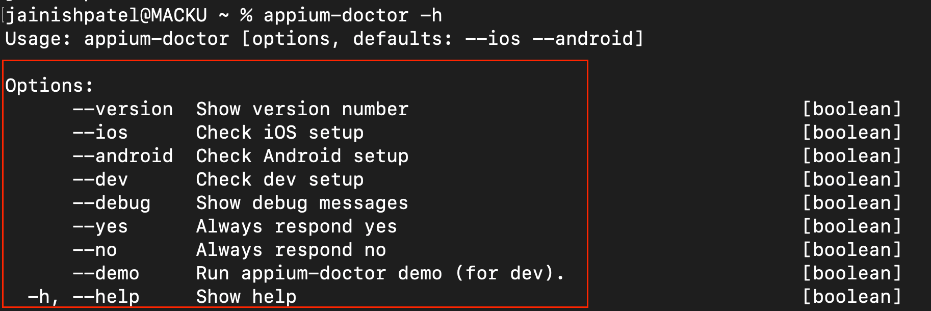 appium-doctor -h