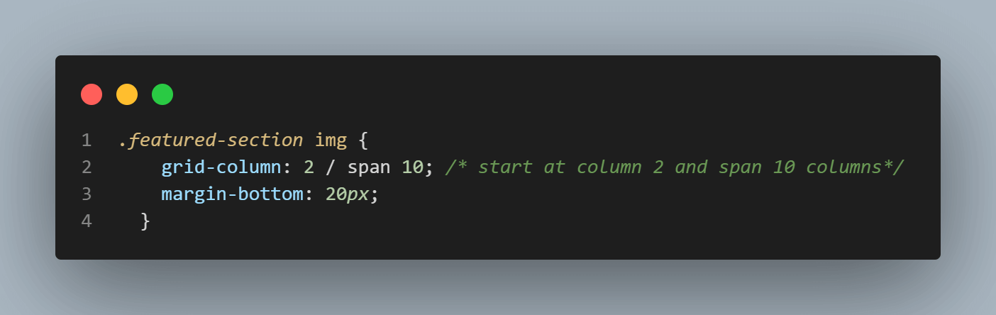 column 2 and span across 10 columns