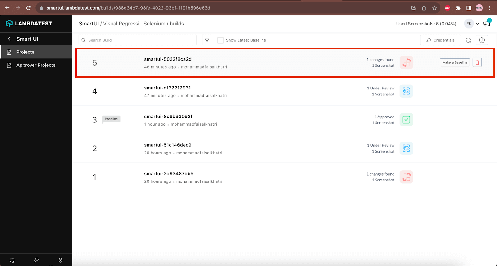 screenshot uploaded to the LambdaTest’s Smart UI