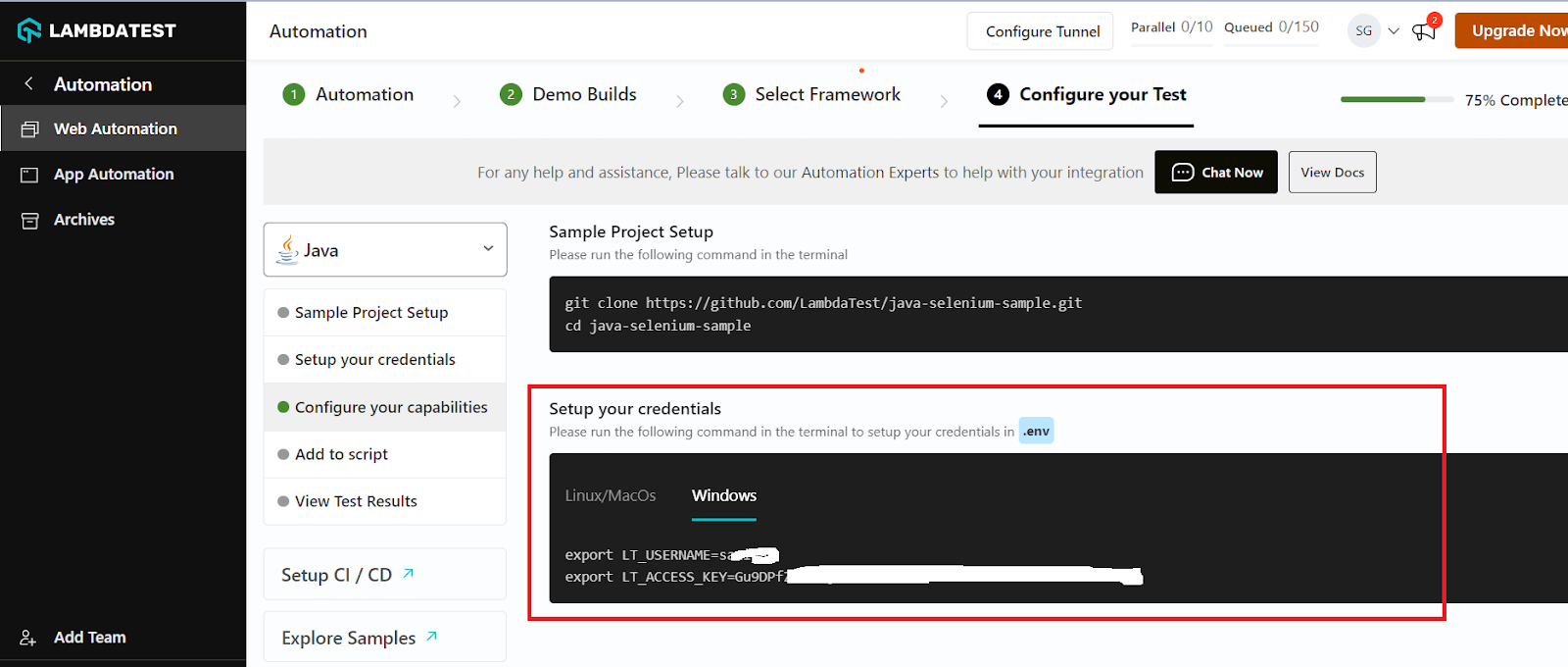 LT Username and Access Key