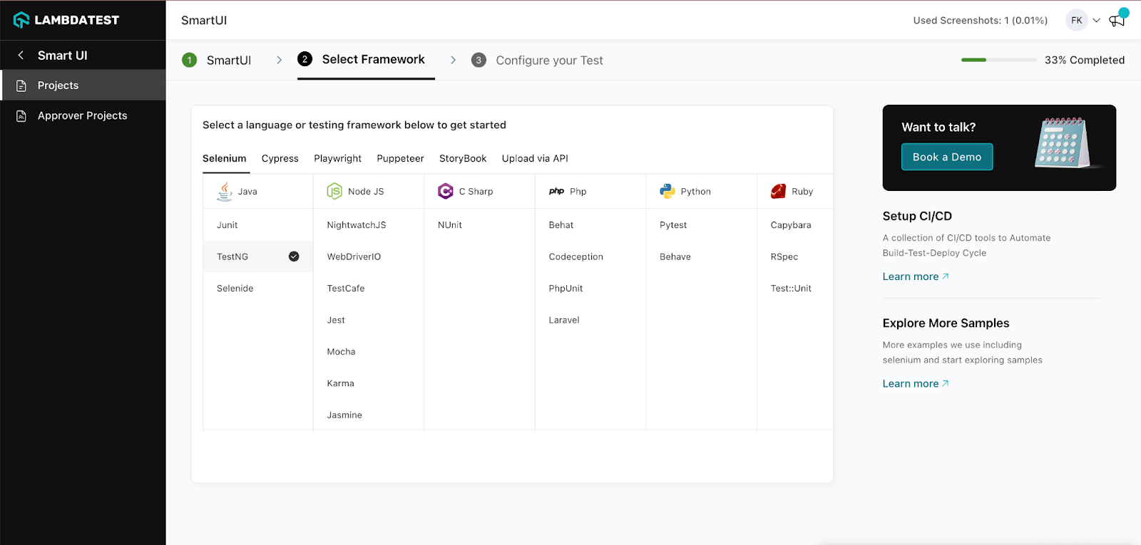 select the framework