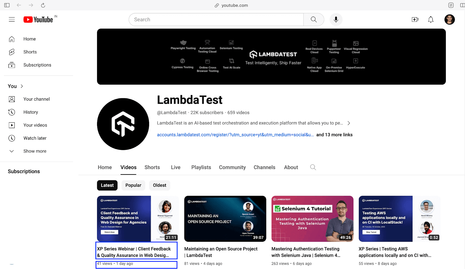 Scraping LambdaTest YouTube Channel