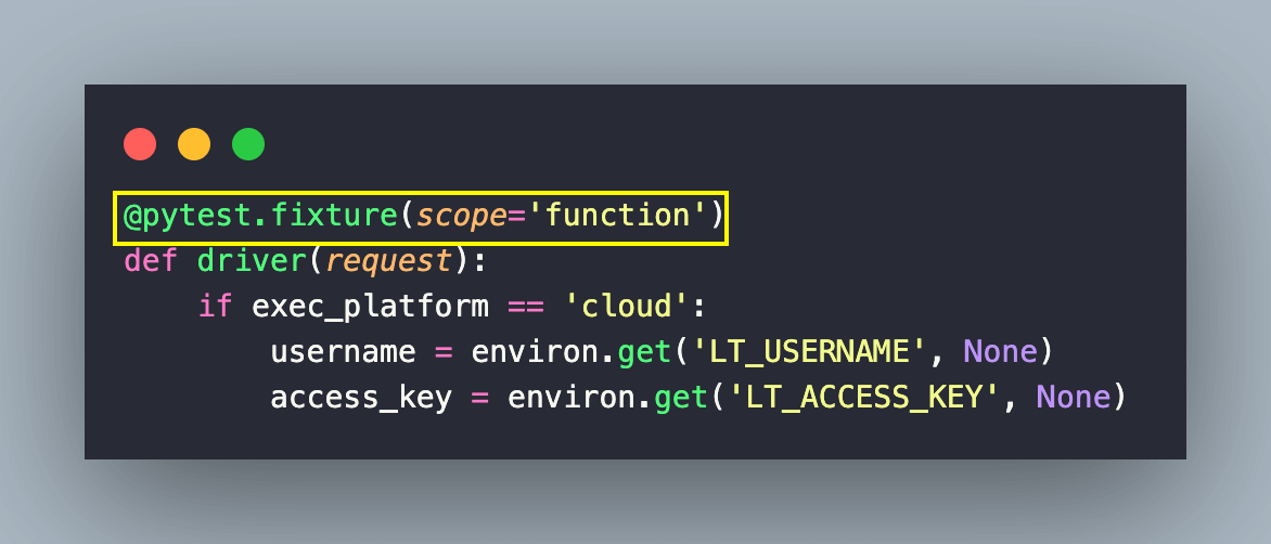 defining a fixture with a function scope