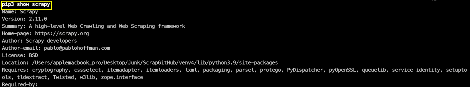 pip install scrapy