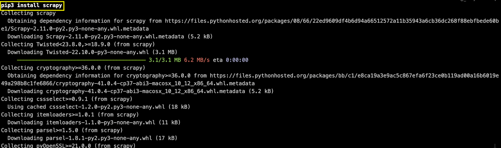 pip3 install scrapy 