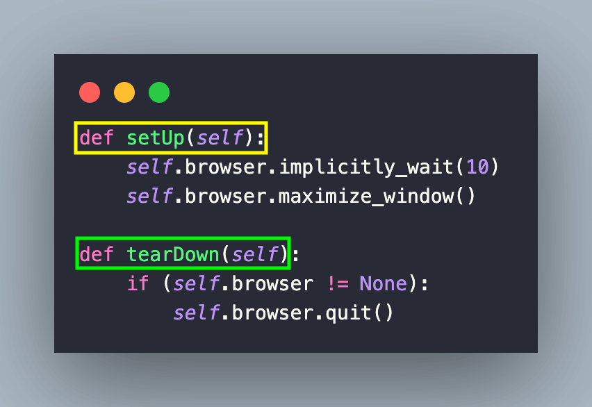 setUp() and tearDown() methods