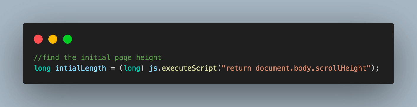code fetches the initial height of the page and stores it in a variable