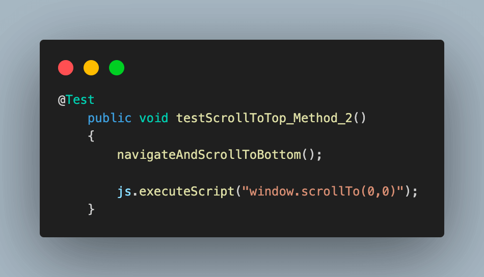 code uses the  scrollTo() method that uses x and y coordinates as 0