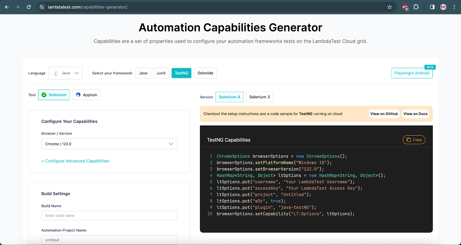  LambdaTest Capabilities Generator,