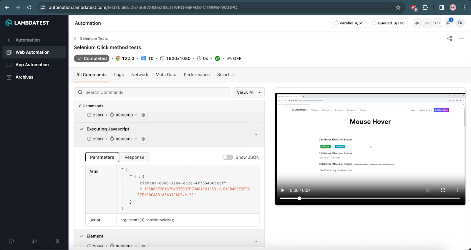 screenshot from the LambdaTest