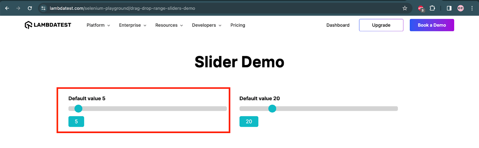 Slider Demo page