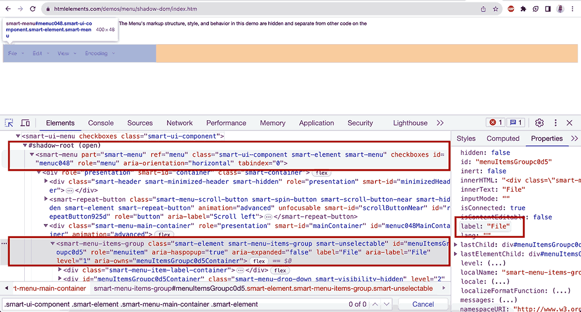 locate the Shadow root element using this Shadow host