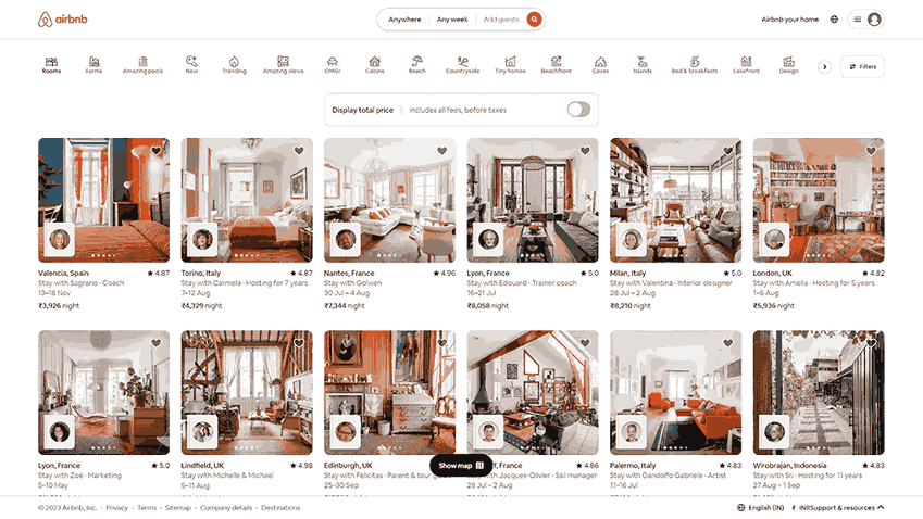 Airbnb utilizes CSS Grid in its layout to organize property listings