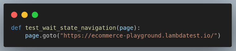 LambdaTest eCommerce website using the page.goto()