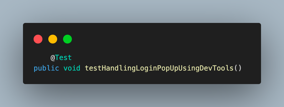 Add a new test case as testHandlingLoginPopUpUsingDevTools()