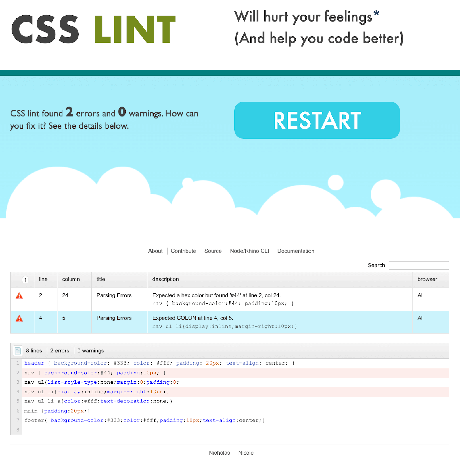 CSS Lint Restart