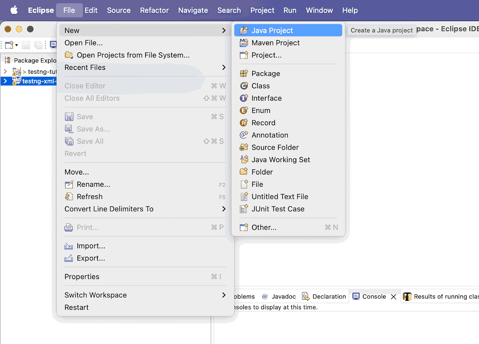 Create a new Java Project in Eclipse IDE