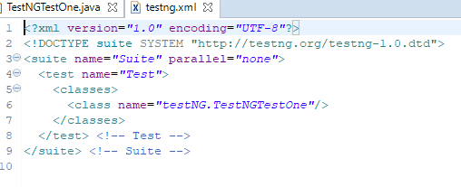 Double-click on testng.xml to open the XML file