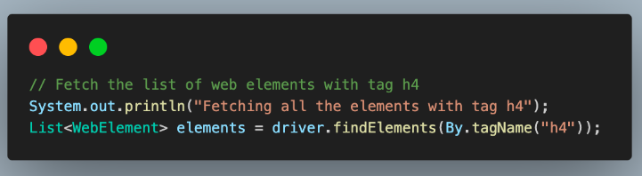 Fetch all the elements using the h4 tag on the webpage