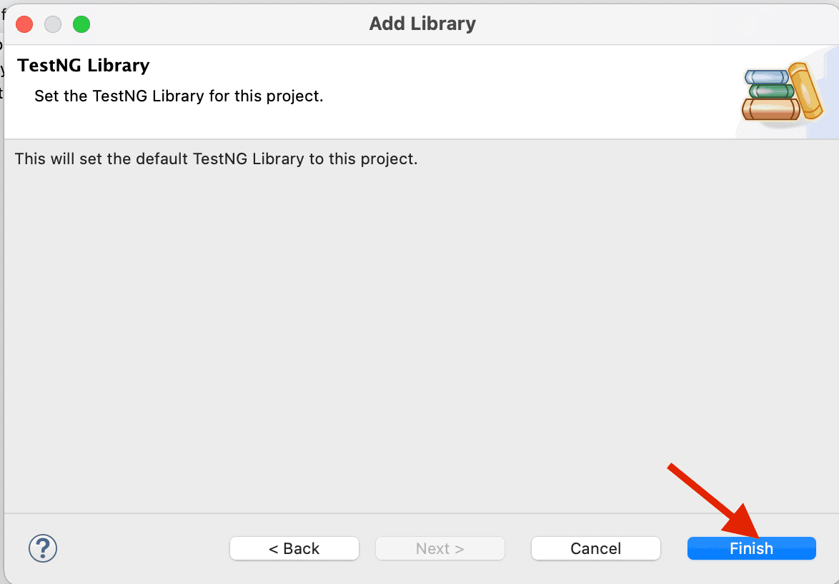Finish button to complete the library addition process