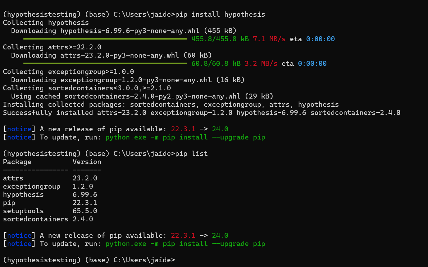 Install the Hypothesis library necessary for property-based testing