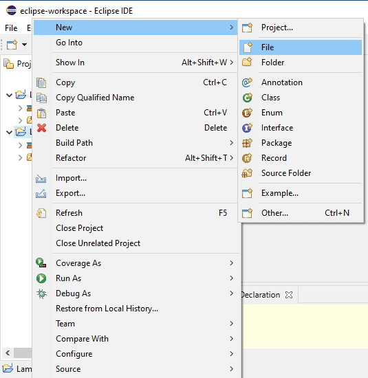 Right-click on New, and select File