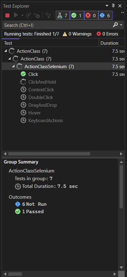 Screenshot of test execution buttons and grid interface