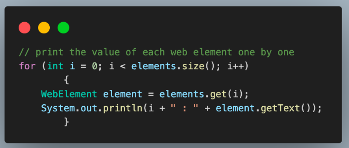 entire list of webElements to print the text of each located element