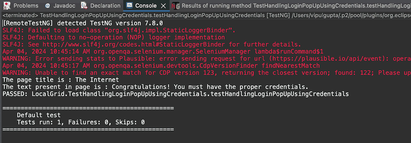 executing the test case with TestNG