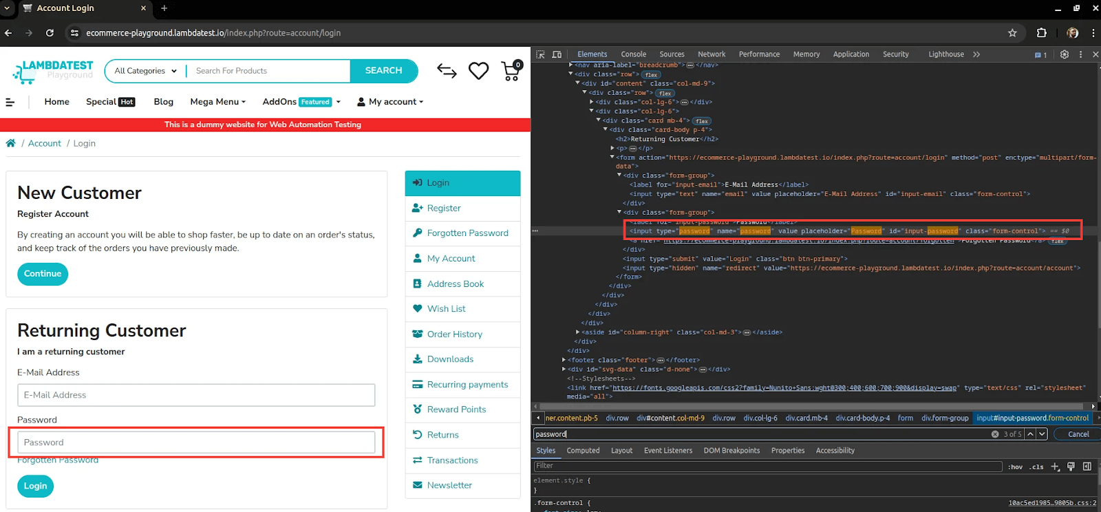 password input locator element