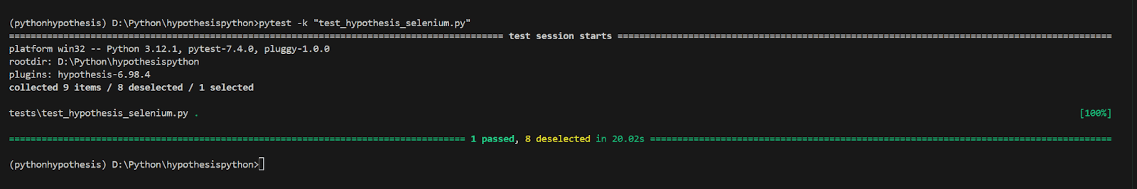  run the test using pytest -k