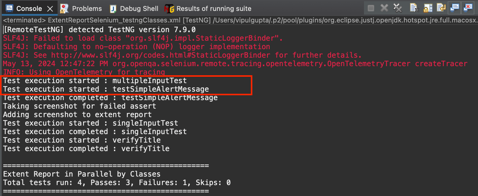 test execution for both classes in parallel