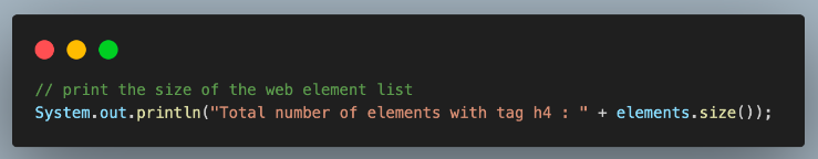 total number of located WebElements using the tagName()