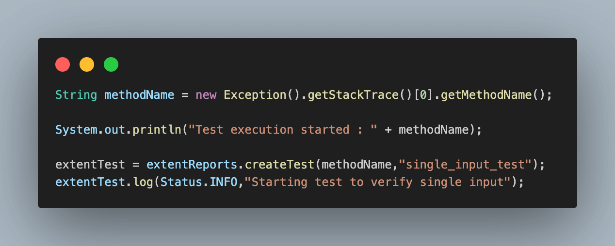 logging the same, and creating a new extent test