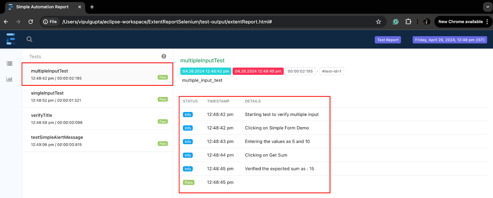  generated Extent Reports