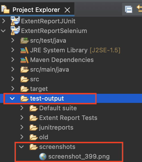  /test-output/screenshots directory