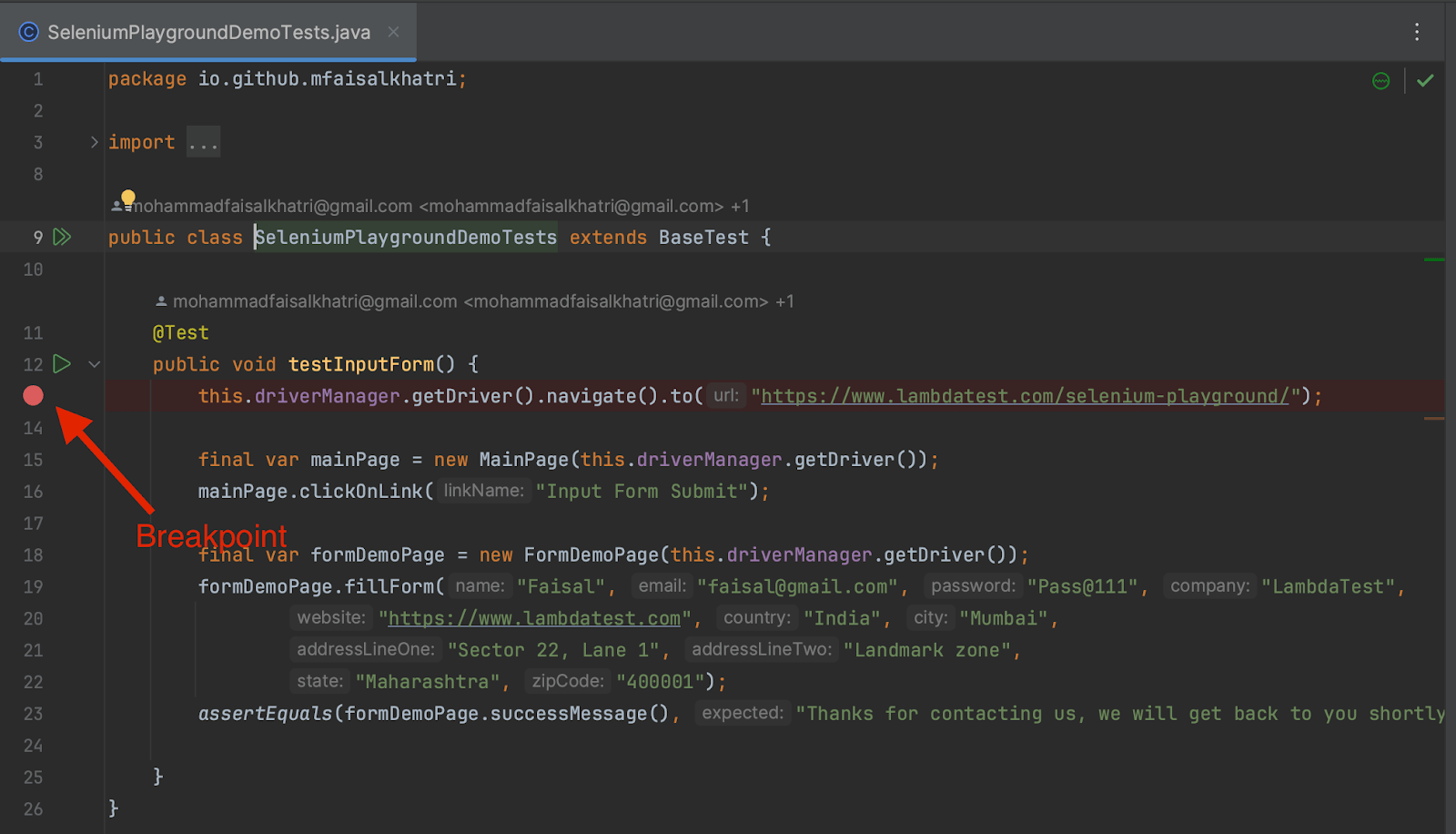 breakpoint in IntelliJ