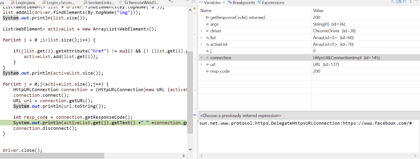 Variables: Line breakpoint.