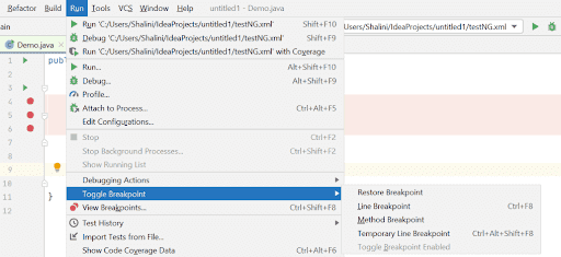 e Breakpoint → click Line B