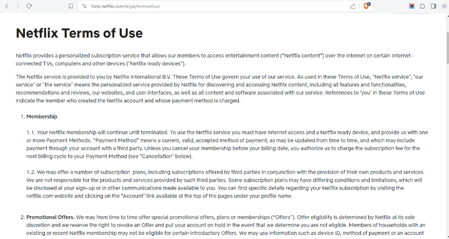 Netflix Terms of Use