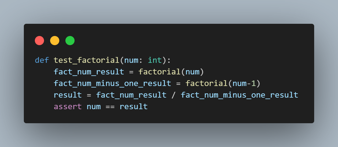 write the actual test_factorial where the integer generated