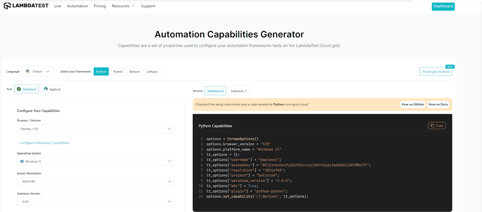 Lambdatest configuration steps diagram