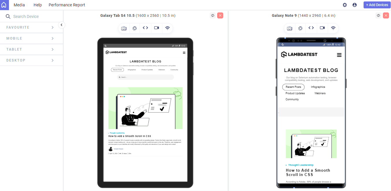 lt browser showing website responsiveness on desktop, mobile, and tablet devices