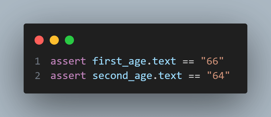  first_age equals “66” and second_age equals “64”