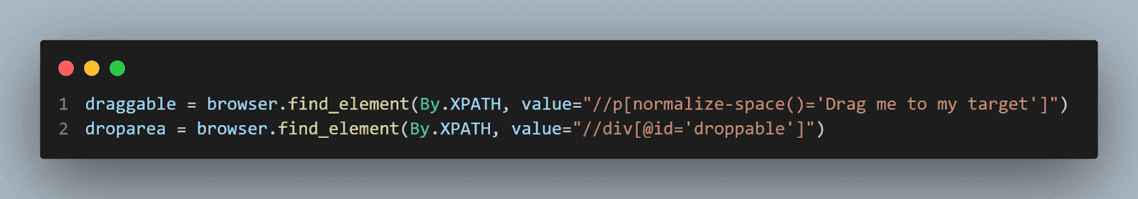 element in “draggable” and “droparea” variables