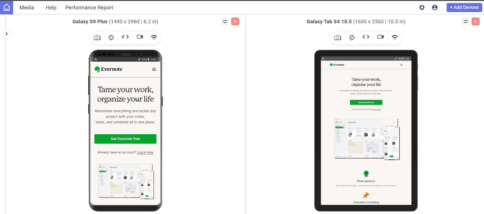 Evernote's mobile website design 