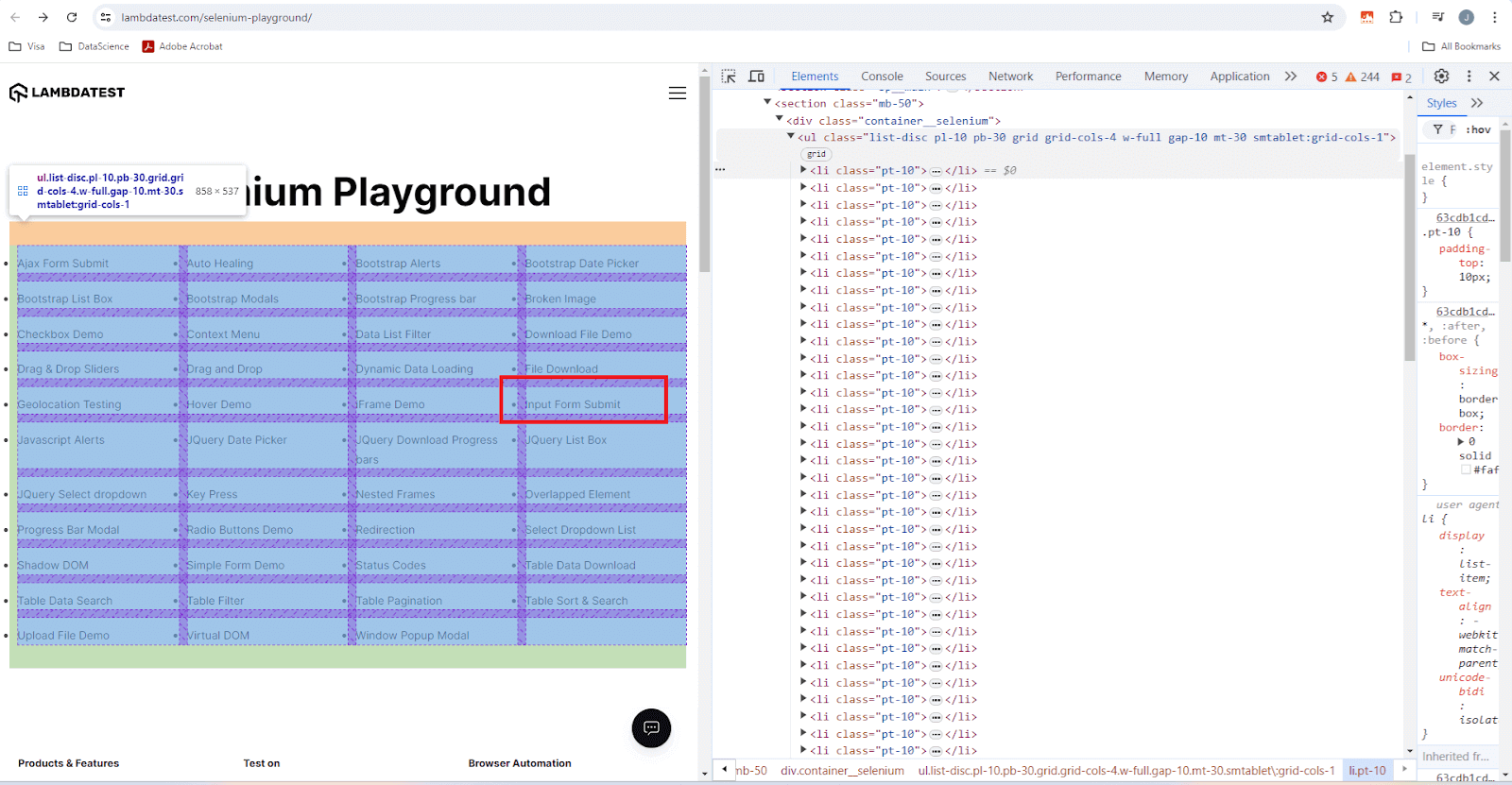 containing input forms