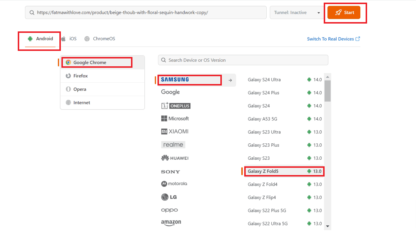  select the operating system, browser, device type, and device